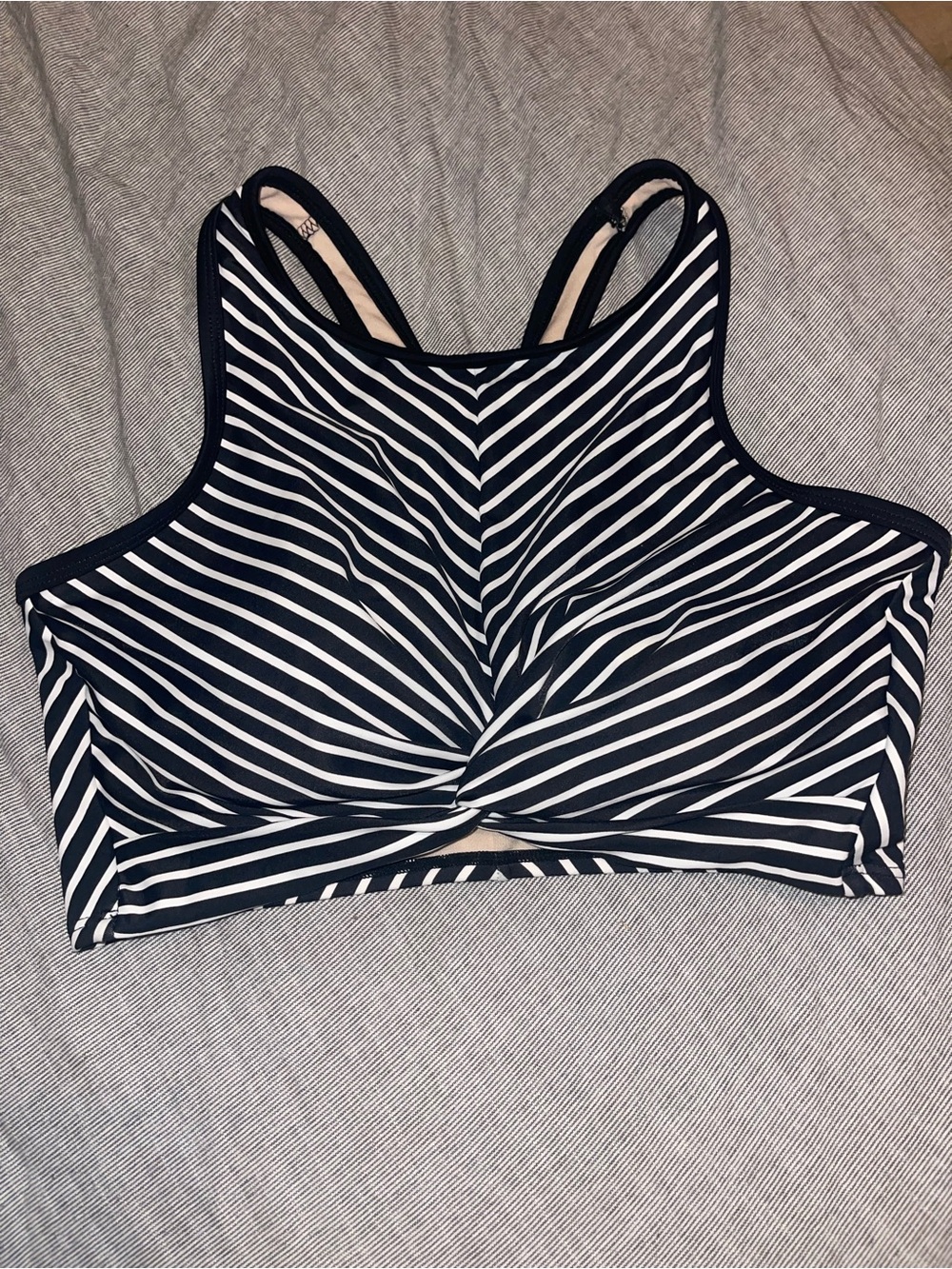 NWOT Kona Sol Striped High-Neck Swim Top Black & White Large